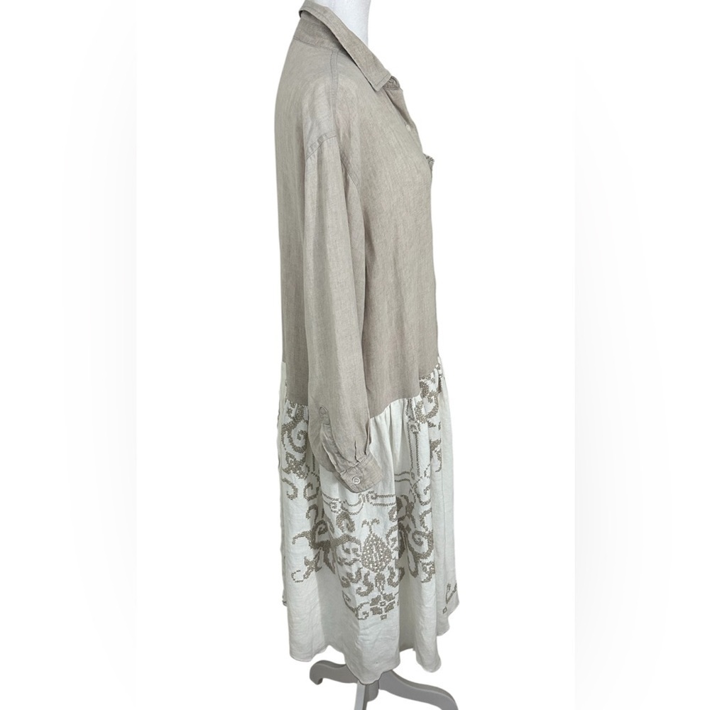 Eddie Bauer 100% Linen Embroidered Button Front Midi Dress Cream Tan Petite XS - Picture 9 of 13